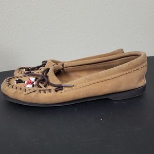 Minnetonka Womens 4751710 Brown Leather Casey Moccasin Slippers Size 9.5
